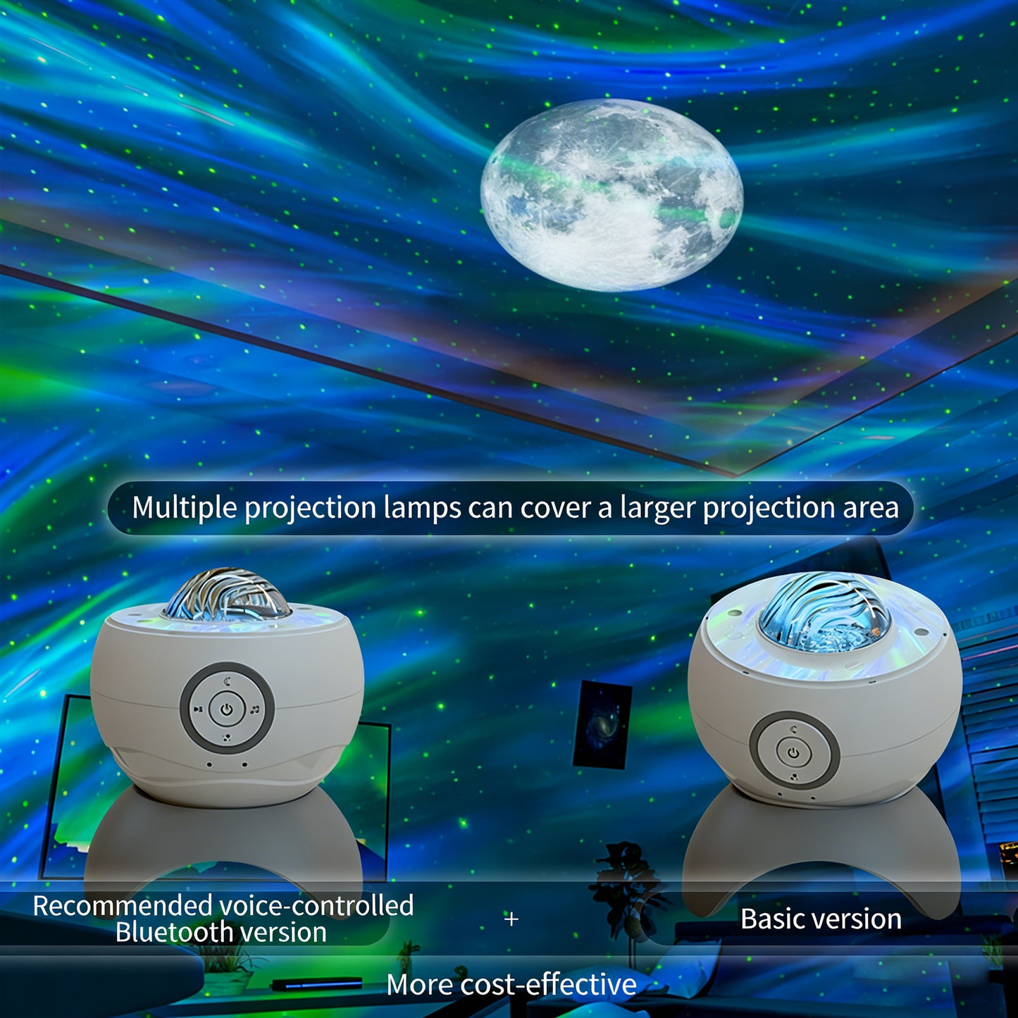 Colorful Life186Plug-in Smart Northern Lights Water Ripple Moon Starry Sky Projector Lamp with Speaker Night Light