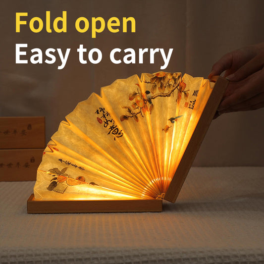 Foldable Fan Shaped Type C Rechargeable LED Night Light Chinese Style Decor Desk Lamp Soft Warm Bedside Sleep Light Portable Rechargeable Ambient Lamp Gift For Bedroom Home Decor