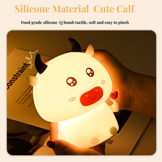 Colorful Life177Cute Cow Silicone Lamp Creative Tap Charging Seven Colors LED Silicone Night Light Romantic Gift