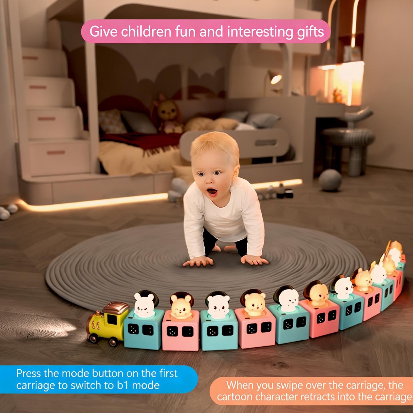 Colorful Life195Small Train Rechargeable Luminous Music Box Carriage Bedside Atmosphere Light Cozy Night Light