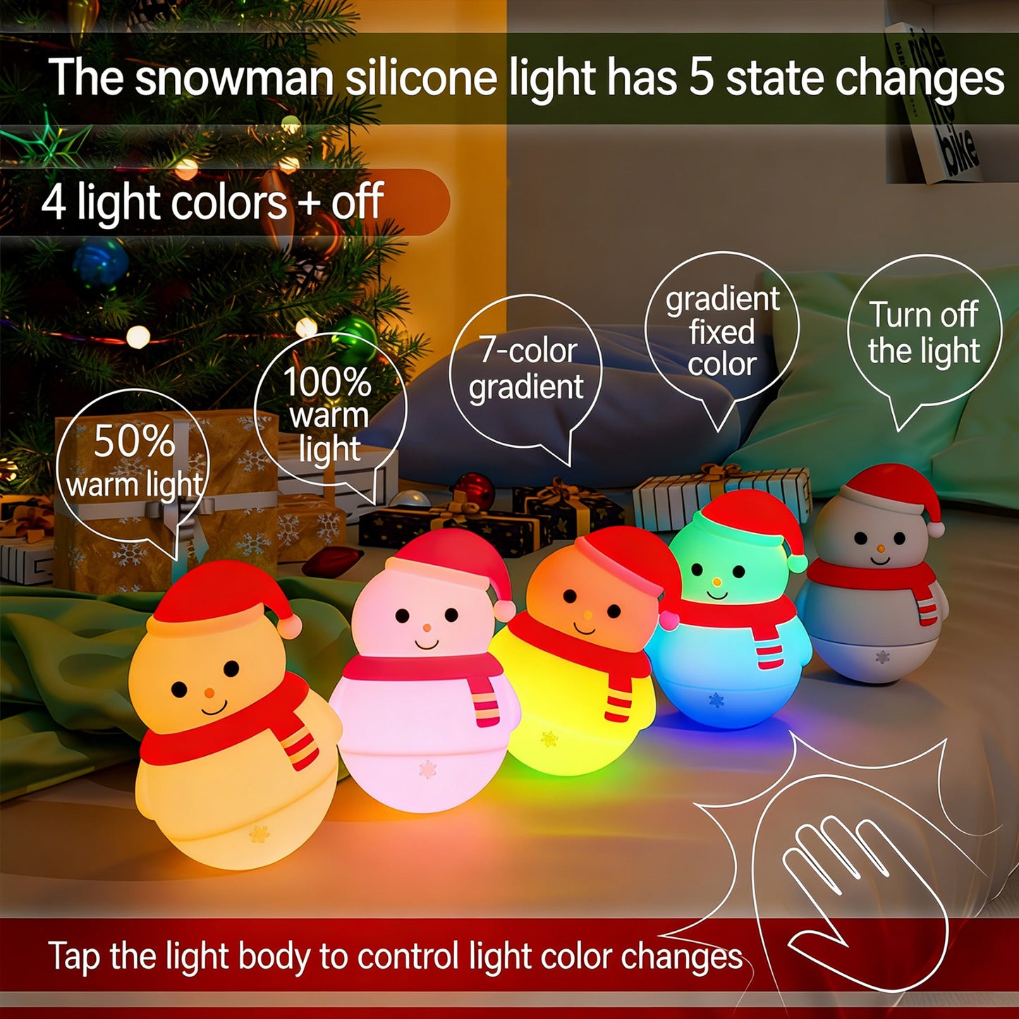 Colorful Life116Cross-Border Snowman Silicone Lamp Bedroom Atmosphere Bedside Lamp Birthday Gift Tumbler Night Light