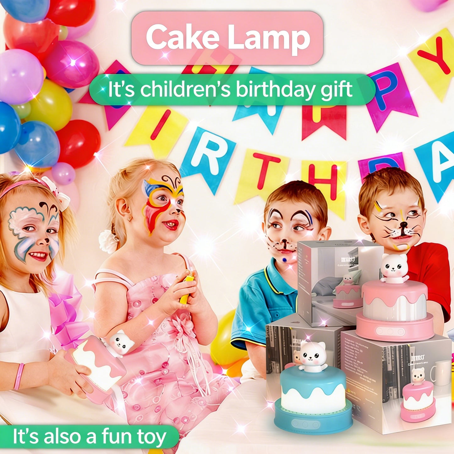 Colorful Life D13Birthday Cake Light Rechargeable Music Box Bedroom Bedside Lamp Eye Protection Sleep Companion Atmosphere Light