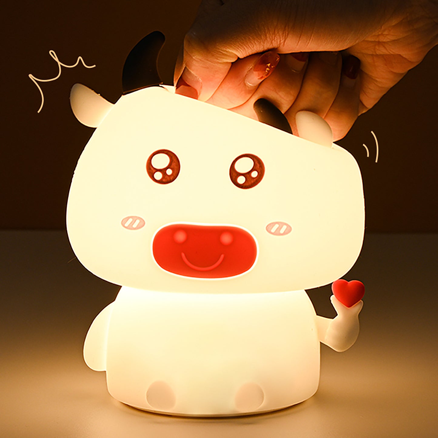 Colorful Life177Cute Cow Silicone Lamp Creative Tap Charging Seven Colors LED Silicone Night Light Romantic Gift