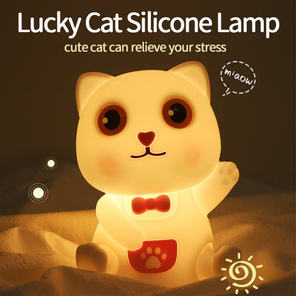 Colorful Life198Lucky Cat Silicone Lamp Flat Sleeping Companion Bedroom Bedside Lamp Night Feeding Patting Night Light