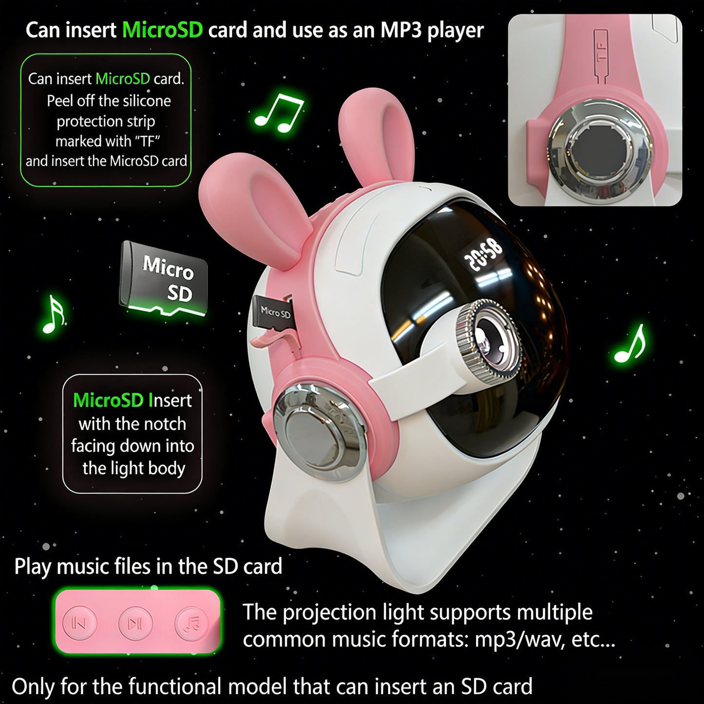 Colorful Life180Cute Rabbit HD Projector Lamp USB Plug-in Starry Sky Light Projection Atmosphere Light Bedroom Night Light