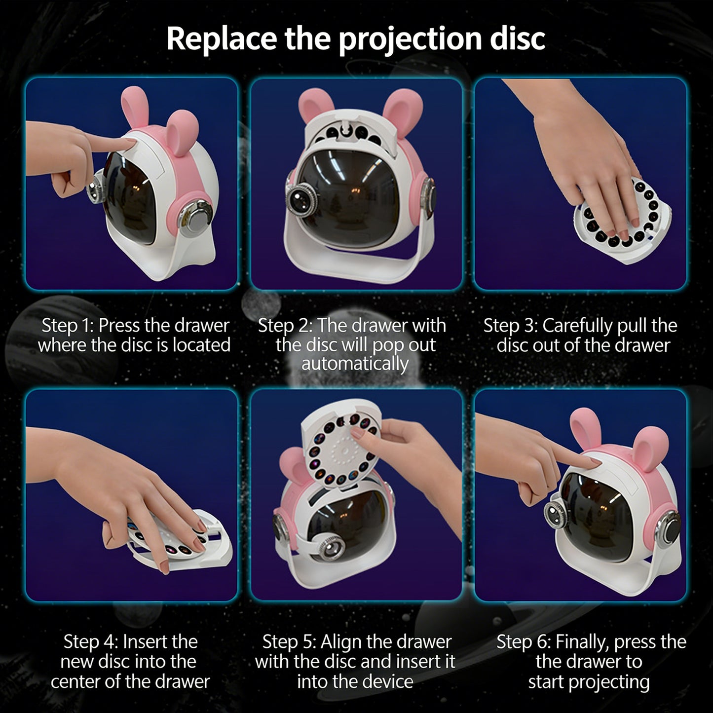 Colorful Life180Cute Rabbit HD Projector Lamp USB Plug-in Starry Sky Light Projection Atmosphere Light Bedroom Night Light