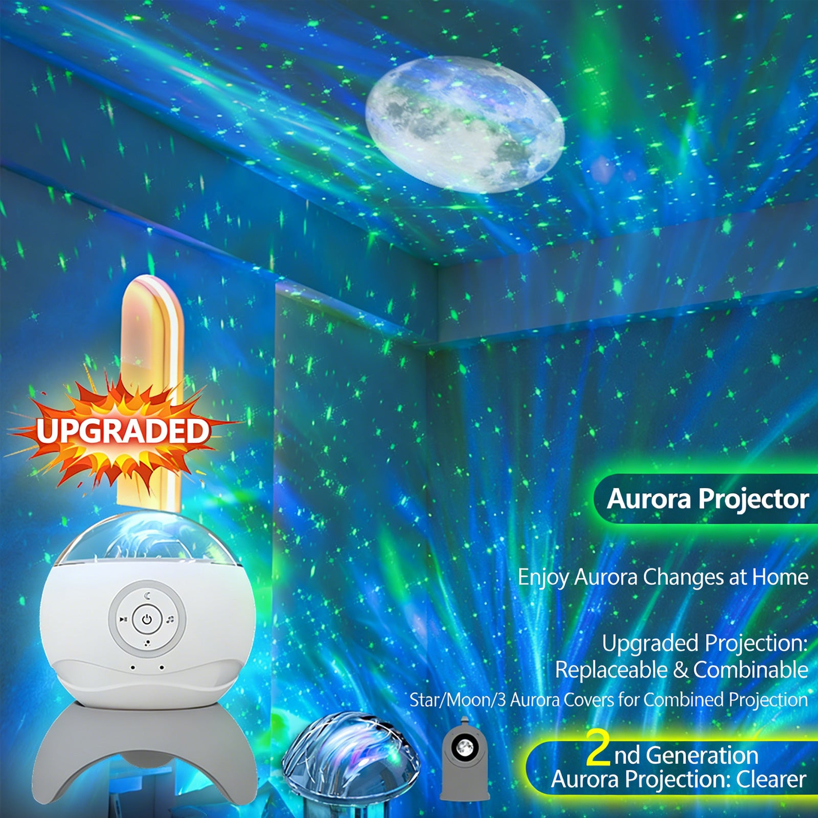 Colorful Life186Plug-in Smart Northern Lights Water Ripple Moon Starry Sky Projector Lamp with Speaker Night Light