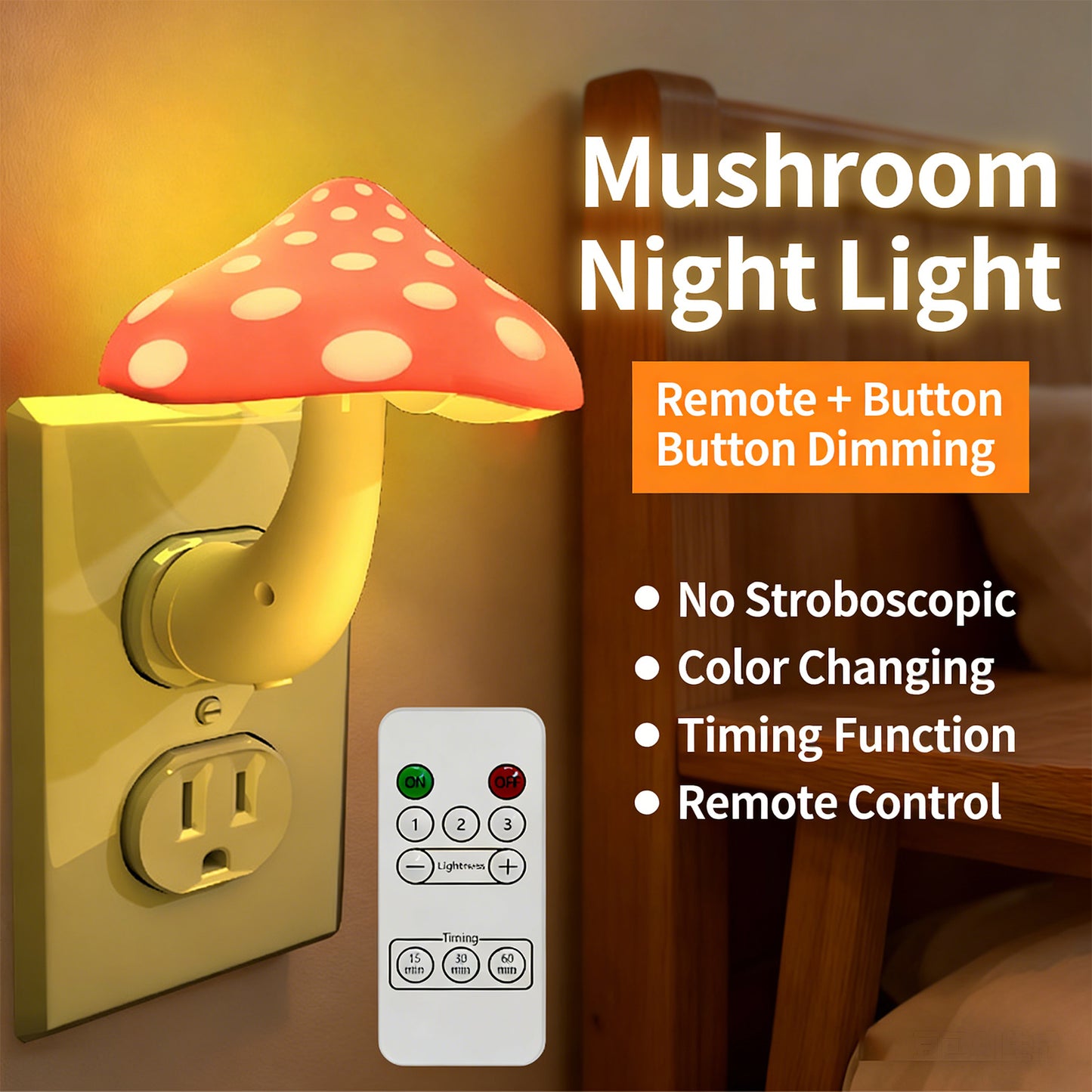Colorful Life146Red Mushroom Night Light Plug-in Bedside Lamp Smart Atmosphere Light Bedroom Night Light