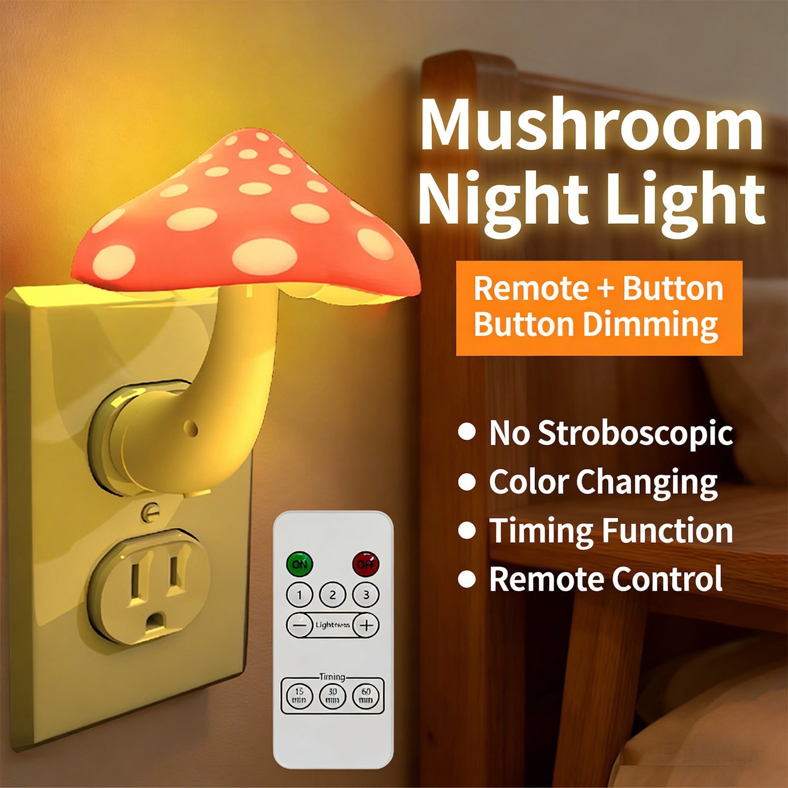 Colorful Life146Red Mushroom Night Light Plug-in Bedside Lamp Smart Atmosphere Light Bedroom Night Light