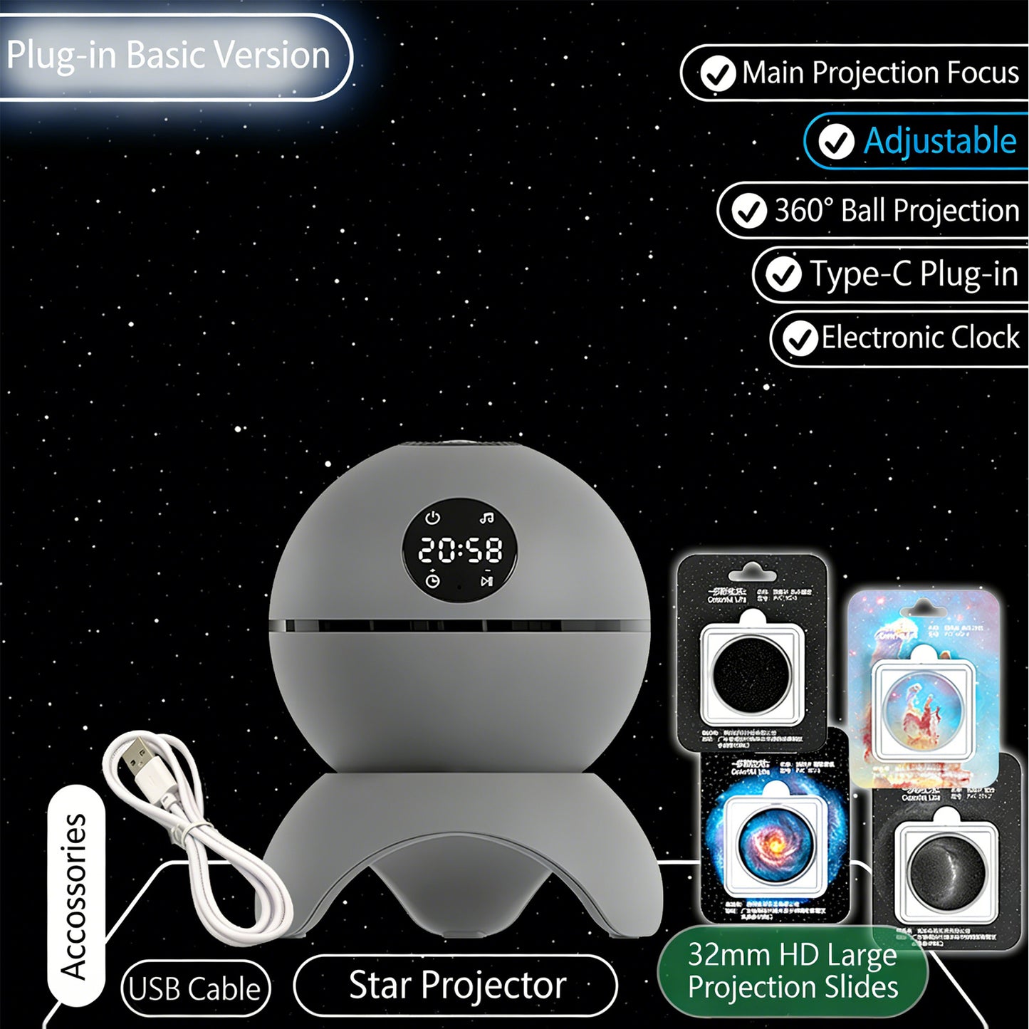 Colorful Life185Planet HD Projector Lamp USB Bluetooth Starry Sky Light Warm Atmosphere Light Bedroom Night Light