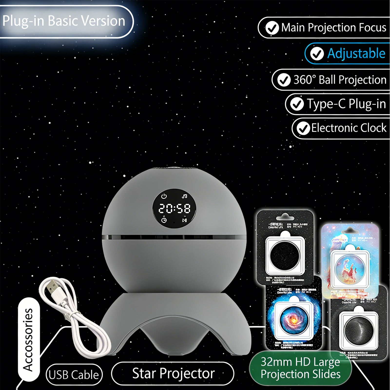 Colorful Life185Planet HD Projector Lamp USB Bluetooth Starry Sky Light Warm Atmosphere Light Bedroom Night Light