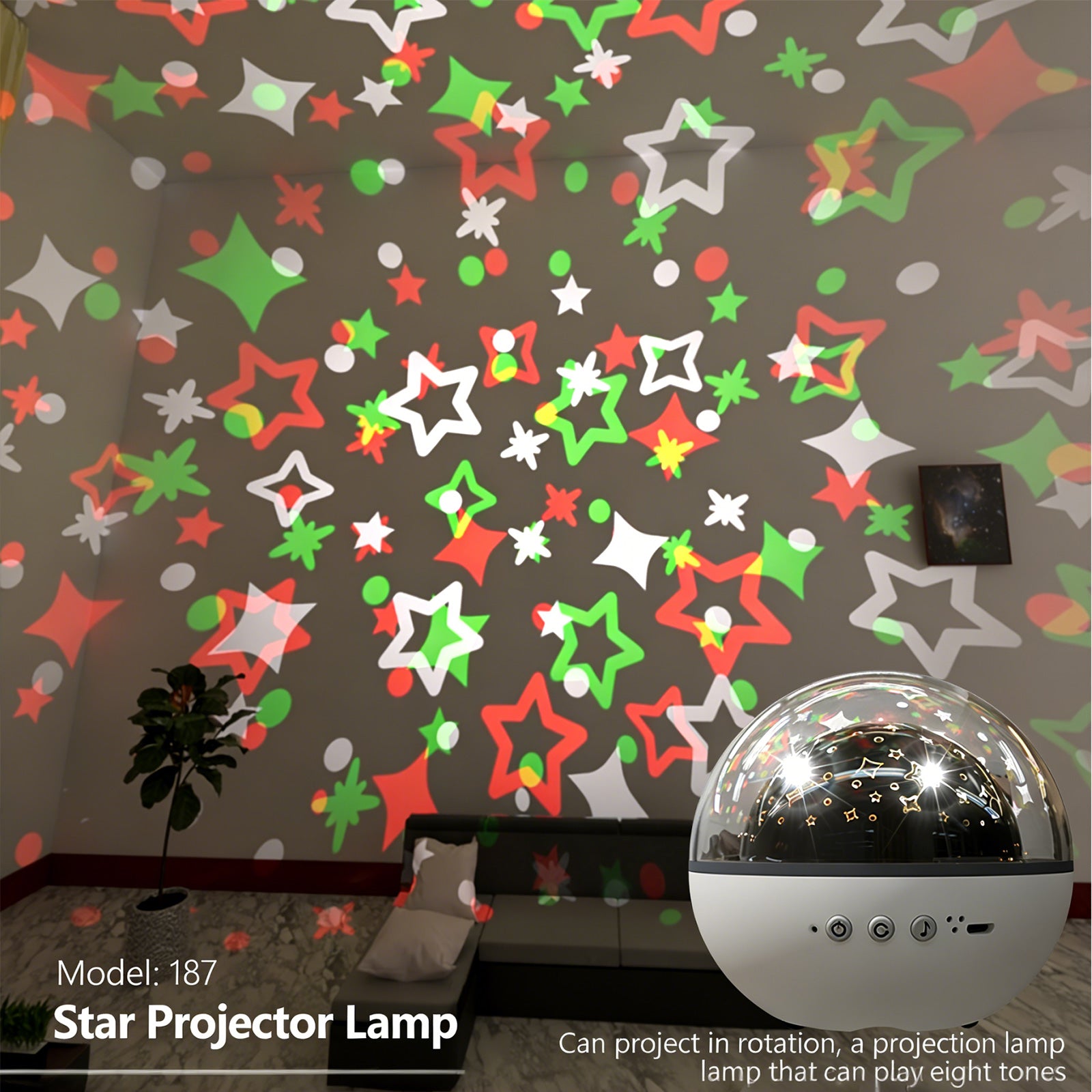 Colorful Life187Starry Sky Projector Lamp Colorful LED Atmosphere Light Classmate Gift Starry Sky Music Box Night Light