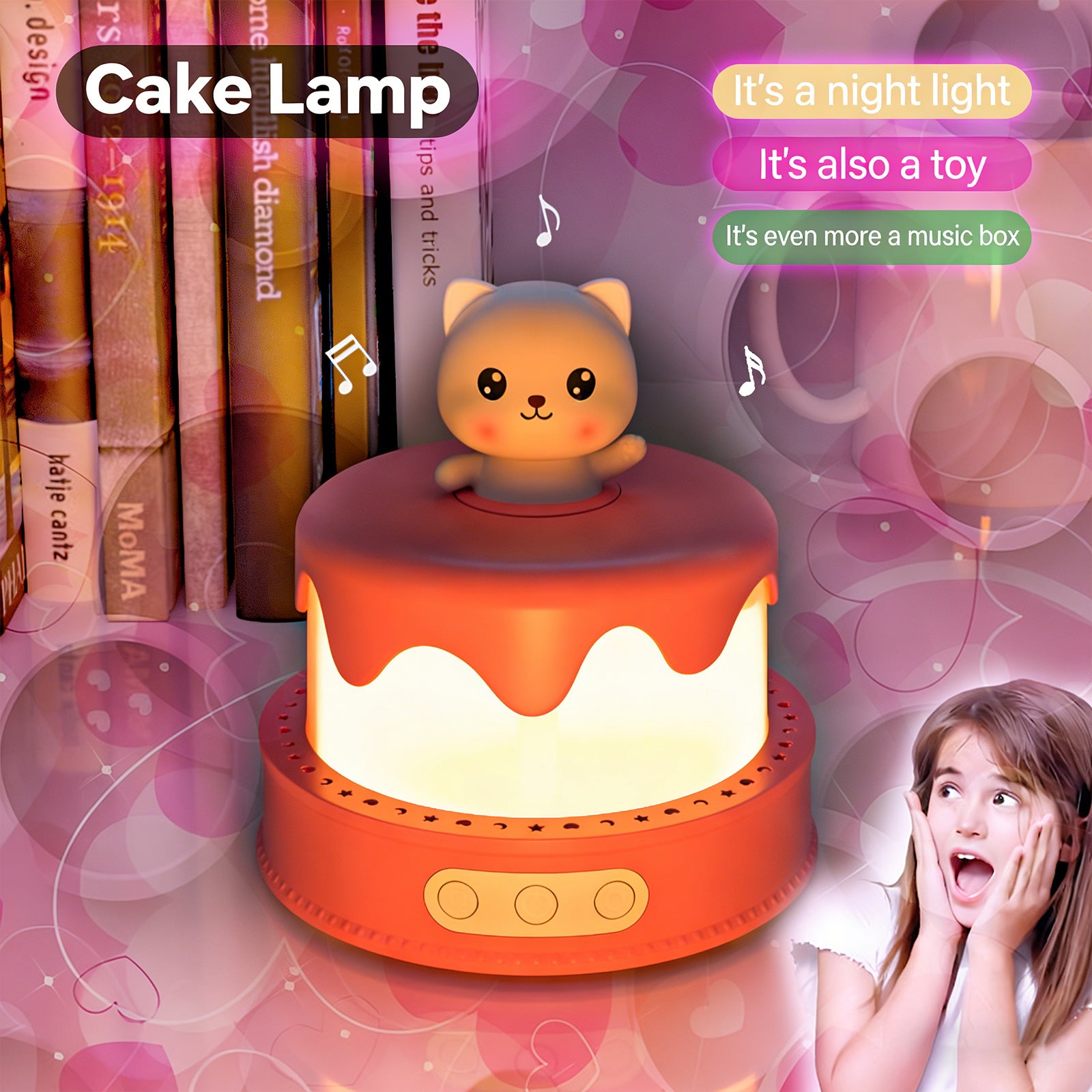 Colorful Life D13Birthday Cake Light Rechargeable Music Box Bedroom Bedside Lamp Eye Protection Sleep Companion Atmosphere Light