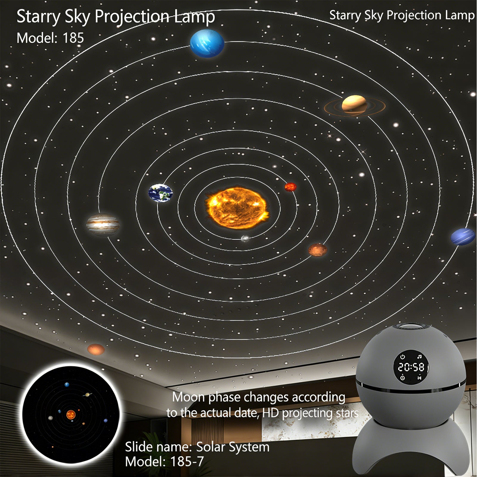 Colorful Life185Planet HD Projector Lamp USB Bluetooth Starry Sky Light Warm Atmosphere Light Bedroom Night Light