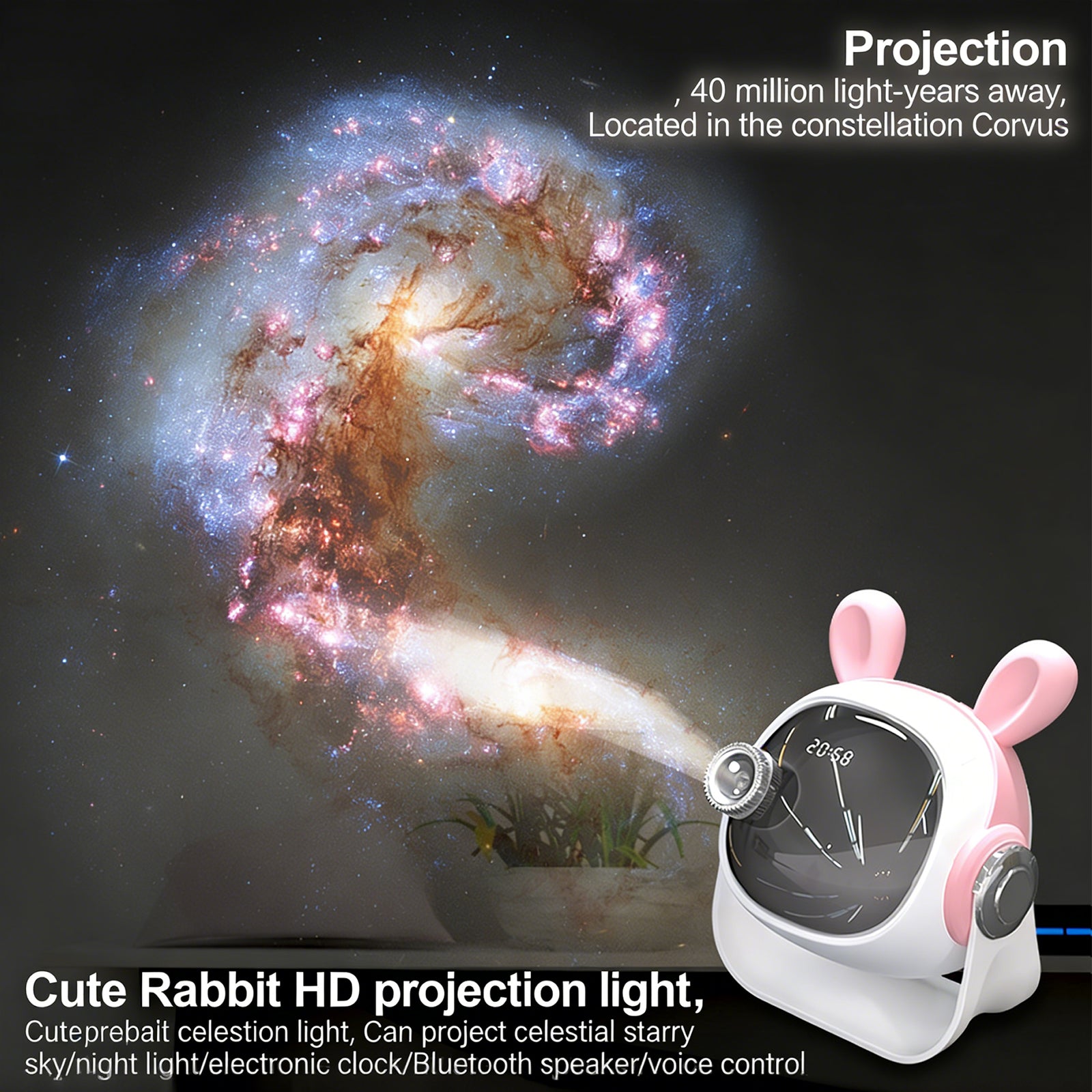 Colorful Life180Cute Rabbit HD Projector Lamp USB Plug-in Starry Sky Light Projection Atmosphere Light Bedroom Night Light