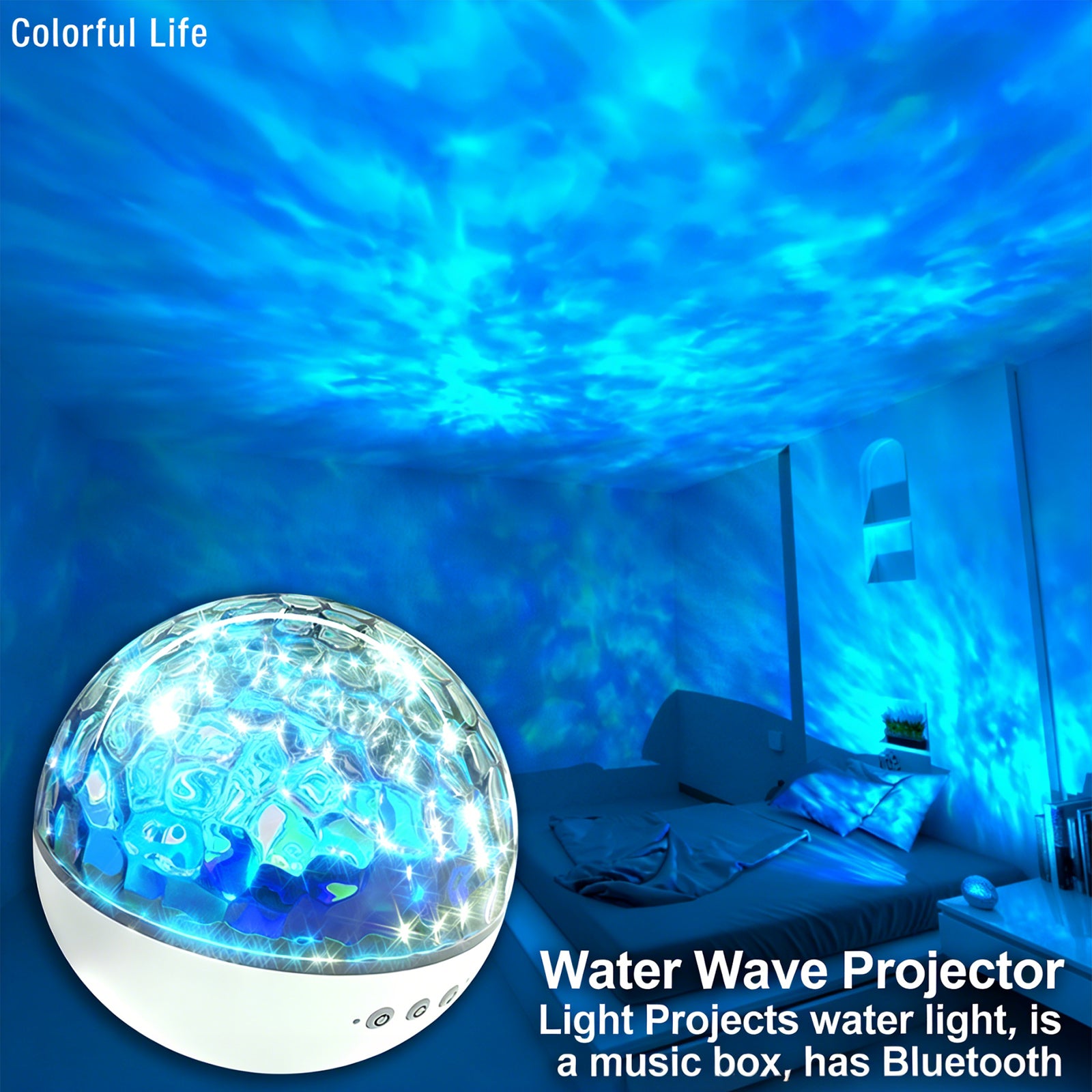 Colorful Life188Water Wave Optical Projection Lamp Starry Sky Atmosphere Lamp Birthday Gift Bedroom Sleep Night Light