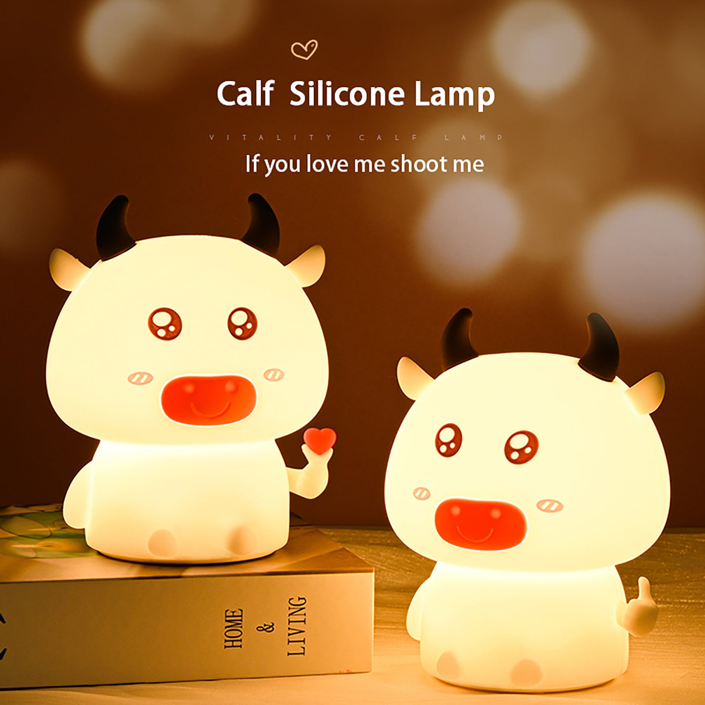 Colorful Life177Cute Cow Silicone Lamp Creative Tap Charging Seven Colors LED Silicone Night Light Romantic Gift