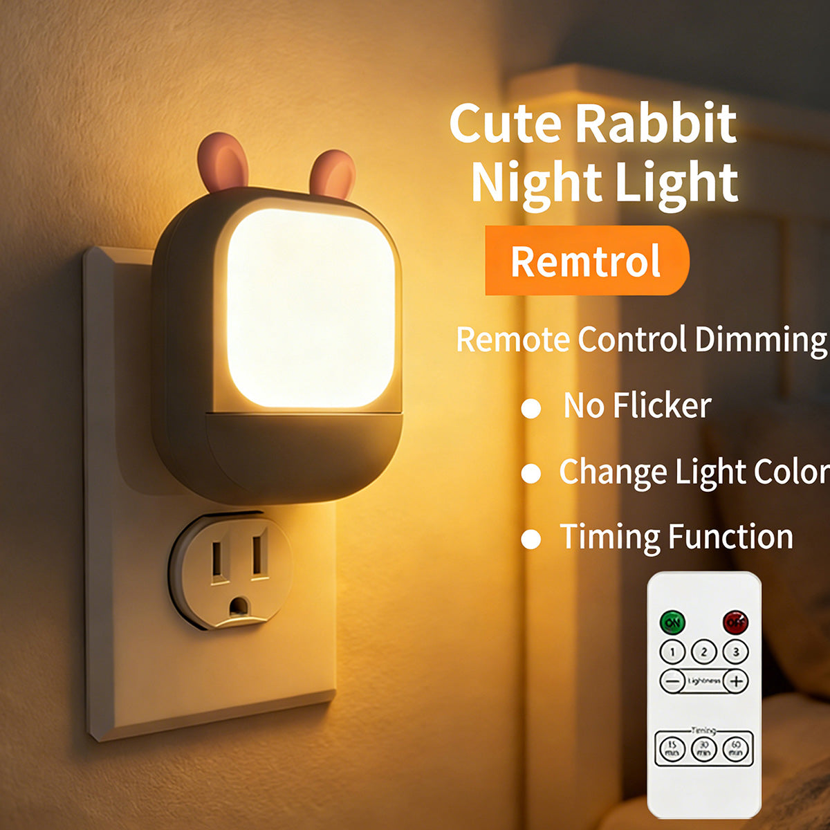 159 Cute Rabbit Night Light Energy-Saving Warm Light Living Room Desk Bedroom Bedside Lamp Makeup Table Essential Small Night Light
