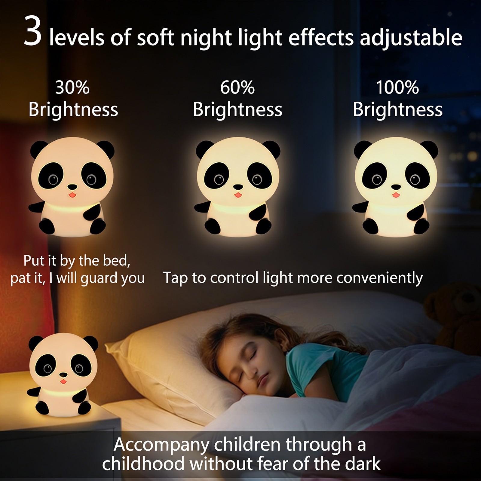 Colorful Life117Panda Silicone Lamp Sleep Bedside Lamp Bedroom Pat Lamp Children's Room Sleep Companion Night Light