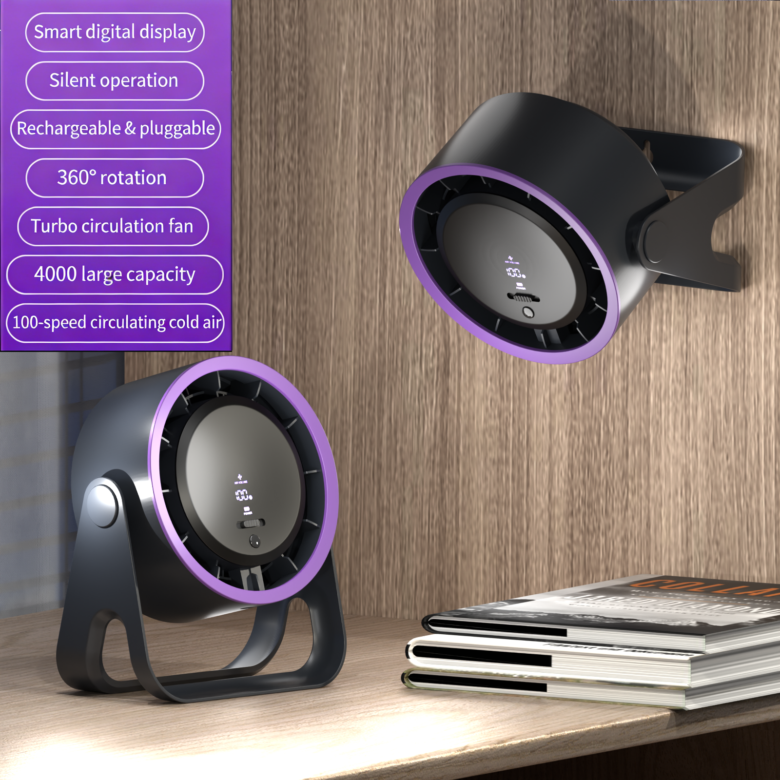 F02Desktop Summer Fan, Small Desk Fan, USB Rechargeable Fan for Office and Dormitory, Ultra-Quiet Small Fan