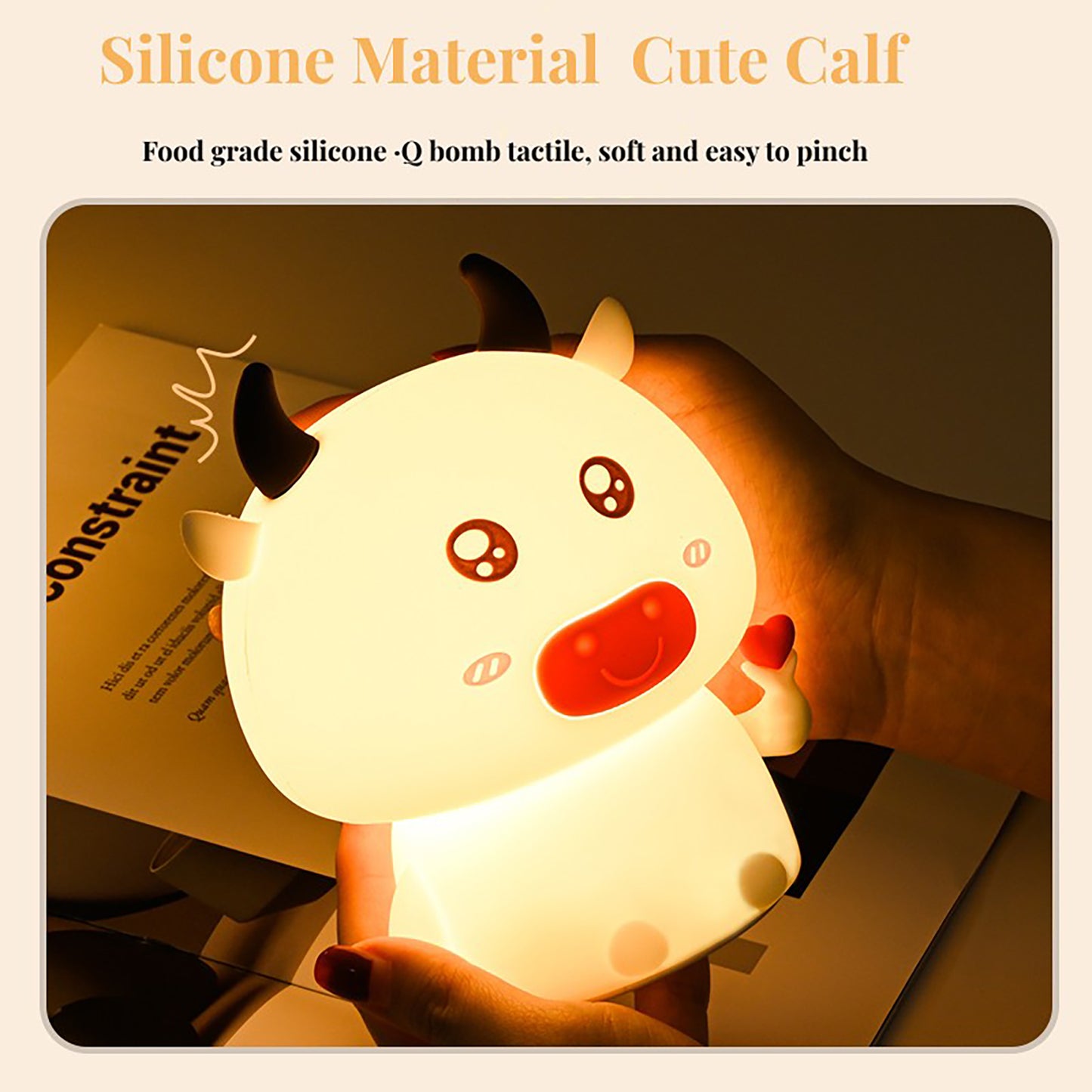 Colorful Life177Cute Cow Silicone Lamp Creative Tap Charging Seven Colors LED Silicone Night Light Romantic Gift