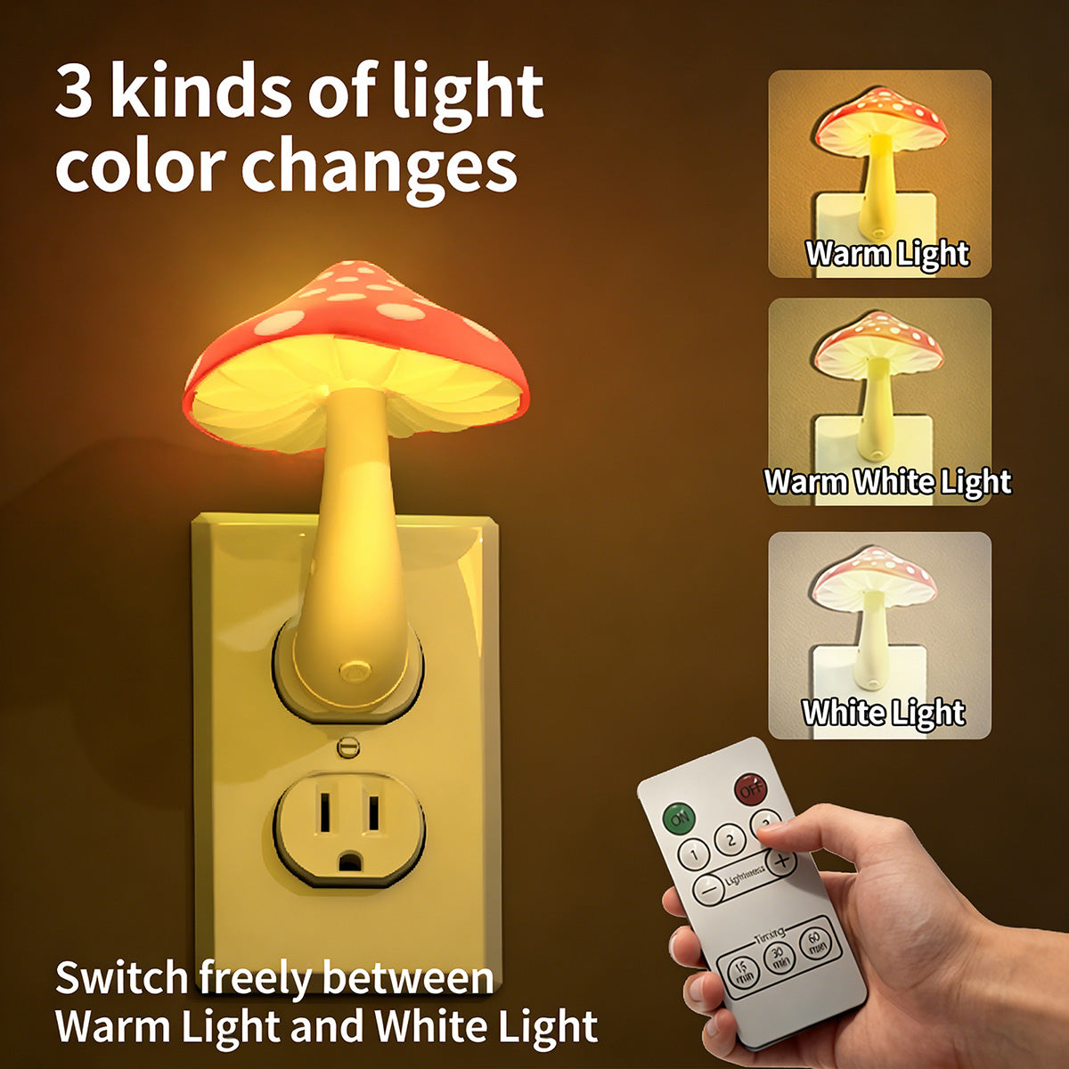 Colorful Life146Red Mushroom Night Light Plug-in Bedside Lamp Smart Atmosphere Light Bedroom Night Light