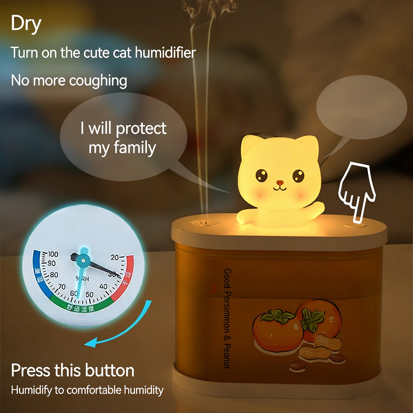 Colorful Life D15Cute Cat Humidifier USB Rechargeable Bedroom Bedside Lamp Warm Atmosphere Lamp Sleeping Night Light