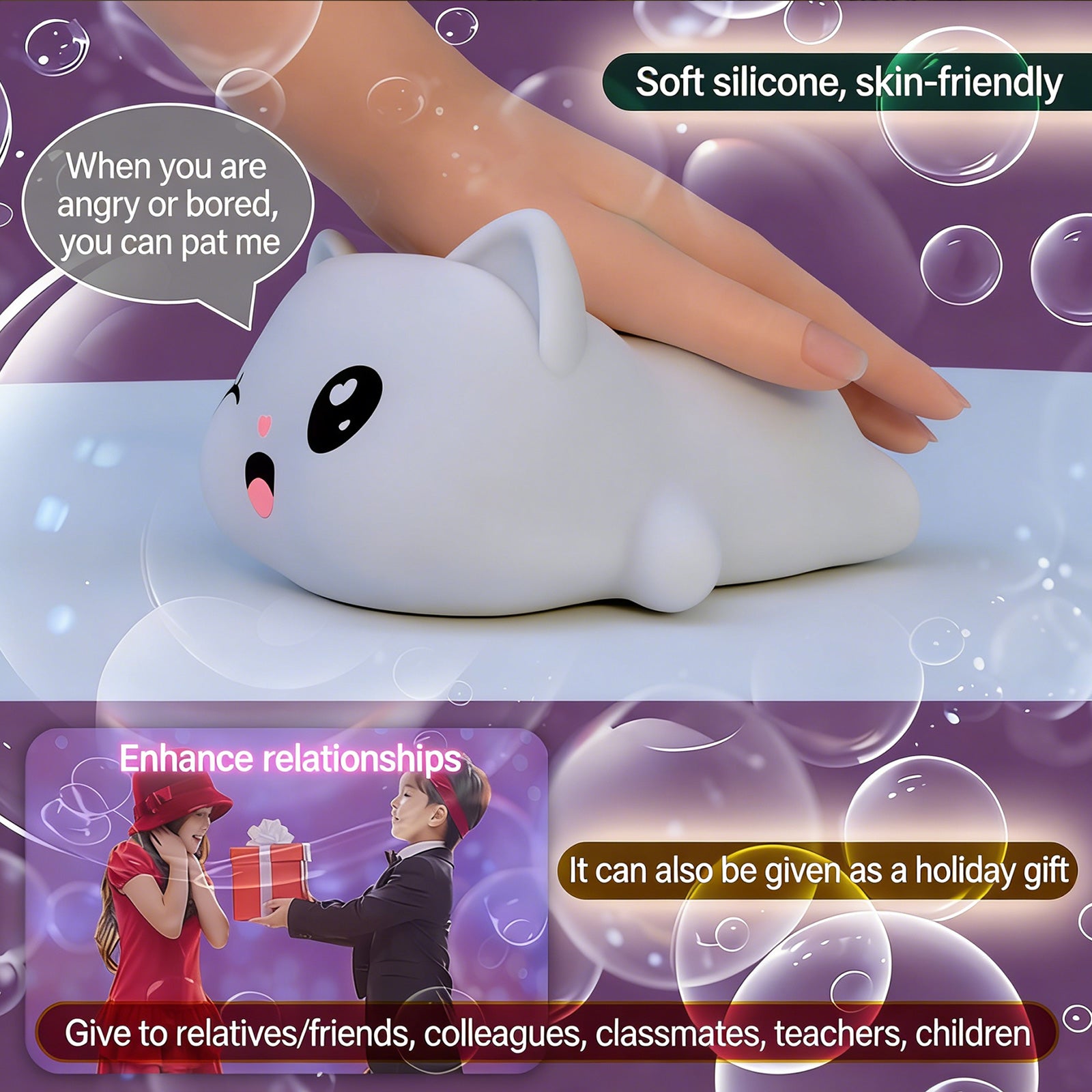 Colorful Life118Paw Cat Silicone Lamp Pat Lamp Bedroom Bedside Atmosphere Lamp Sleep Companion Night Light Food Grade Silicone Material