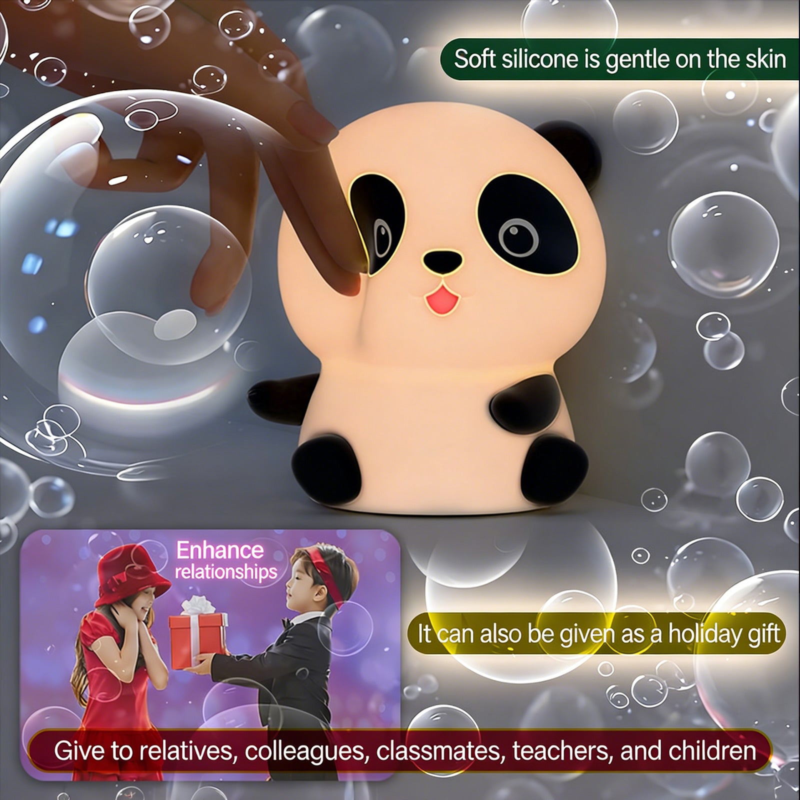 Colorful Life117Panda Silicone Lamp Sleep Bedside Lamp Bedroom Pat Lamp Children's Room Sleep Companion Night Light