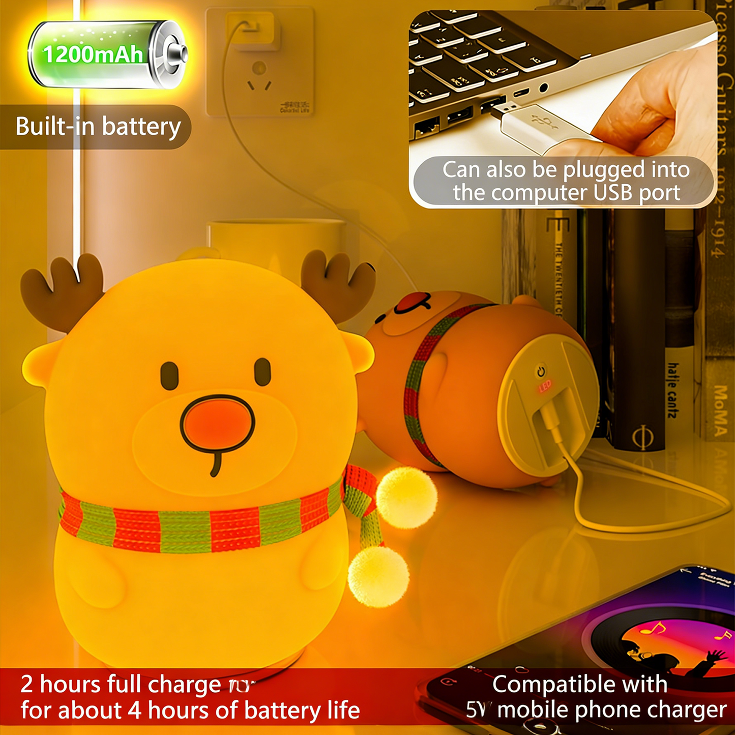 Colorful Life D6Elk Silicone Lamp Pat Lamp Glowing Toy Bedroom Bedside Lamp Internet Celebrity Night Market Night Light