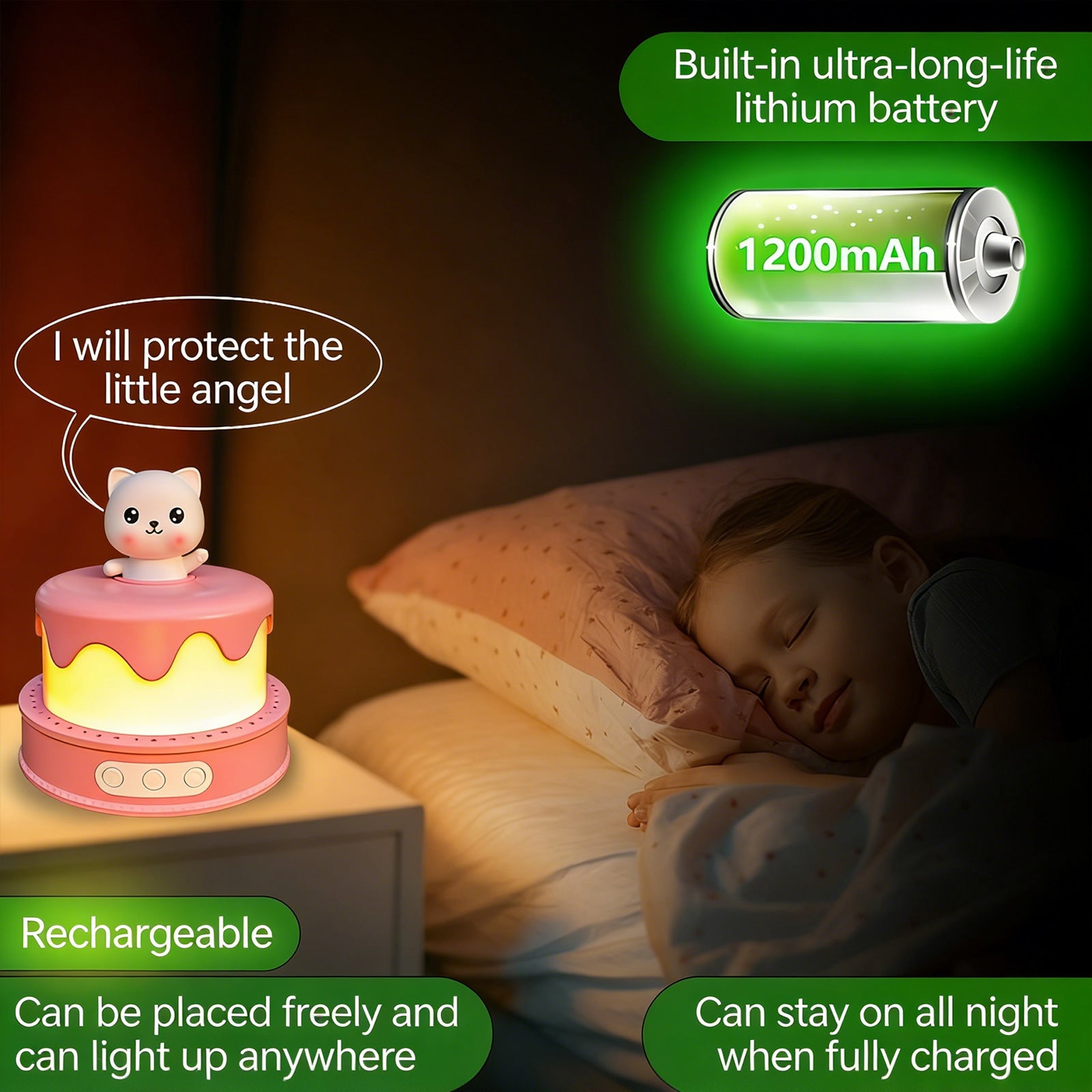 Colorful Life D13Birthday Cake Light Rechargeable Music Box Bedroom Bedside Lamp Eye Protection Sleep Companion Atmosphere Light