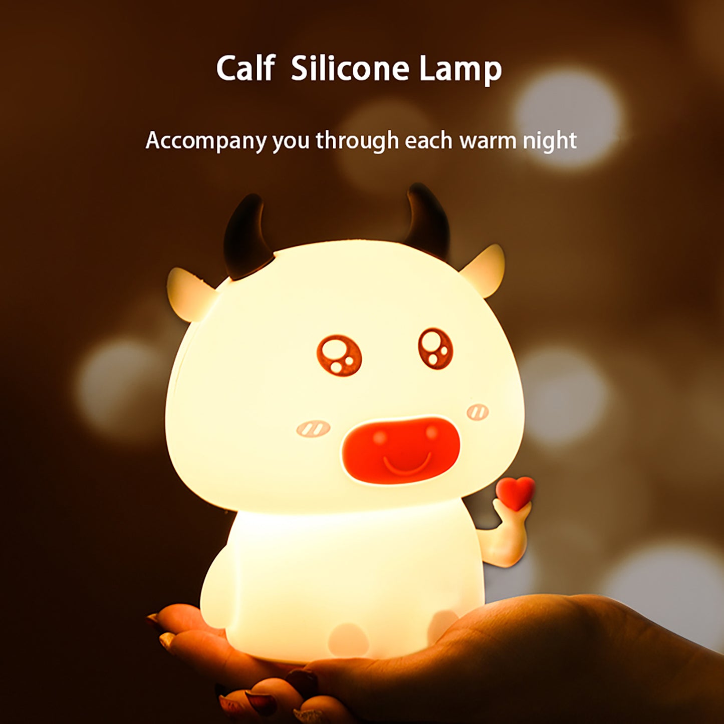 Colorful Life177Cute Cow Silicone Lamp Creative Tap Charging Seven Colors LED Silicone Night Light Romantic Gift