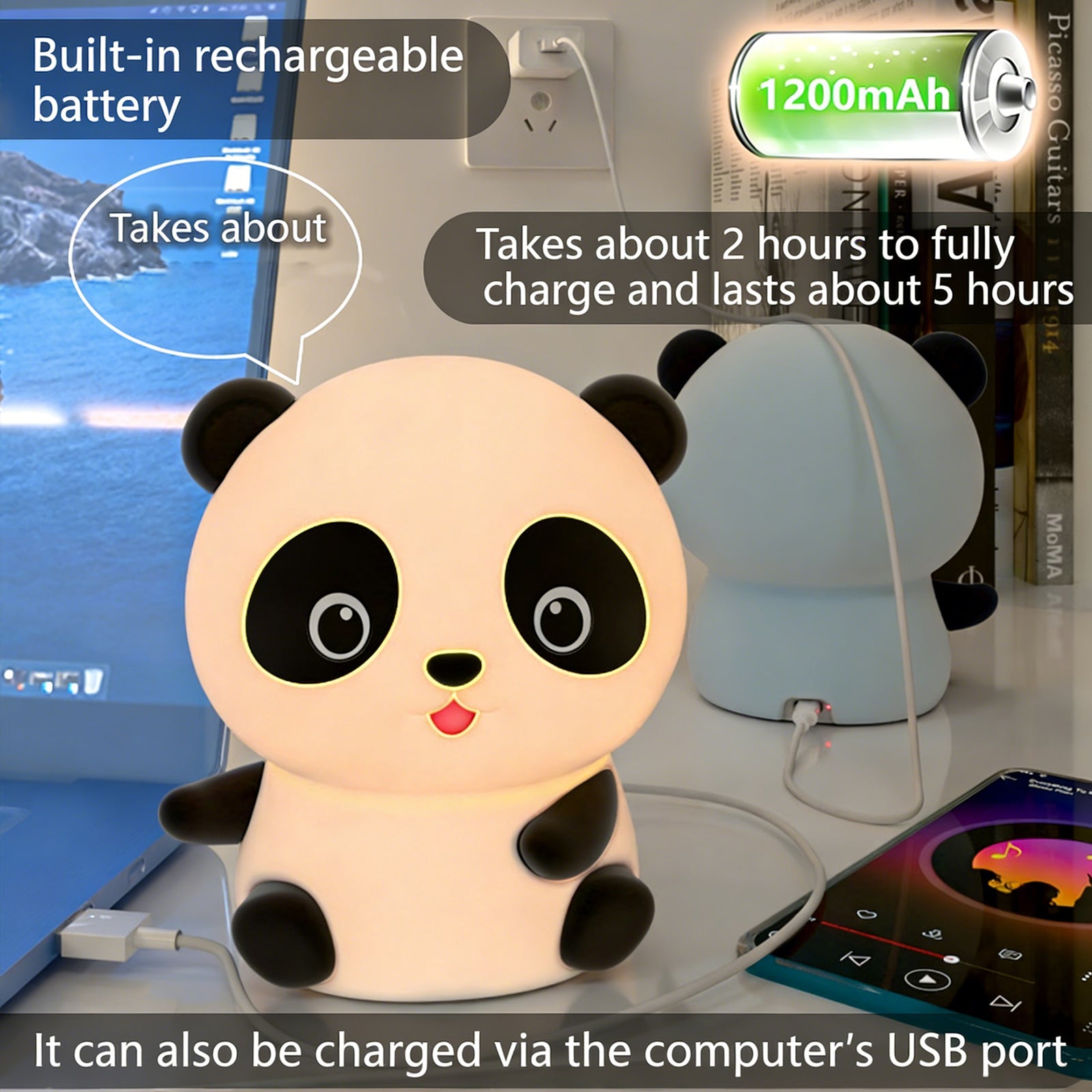 Colorful Life117Panda Silicone Lamp Sleep Bedside Lamp Bedroom Pat Lamp Children's Room Sleep Companion Night Light