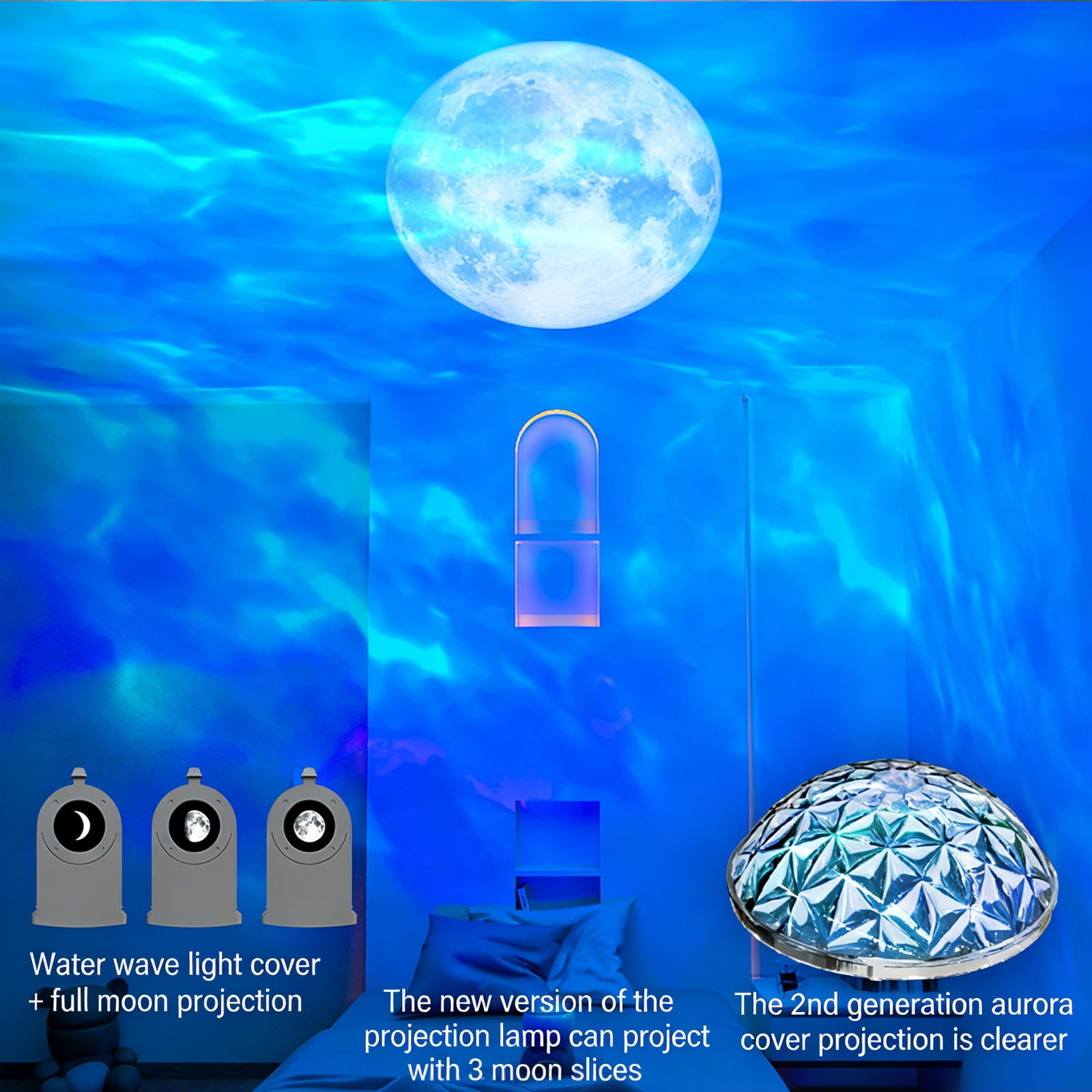 Colorful Life186Plug-in Smart Northern Lights Water Ripple Moon Starry Sky Projector Lamp with Speaker Night Light