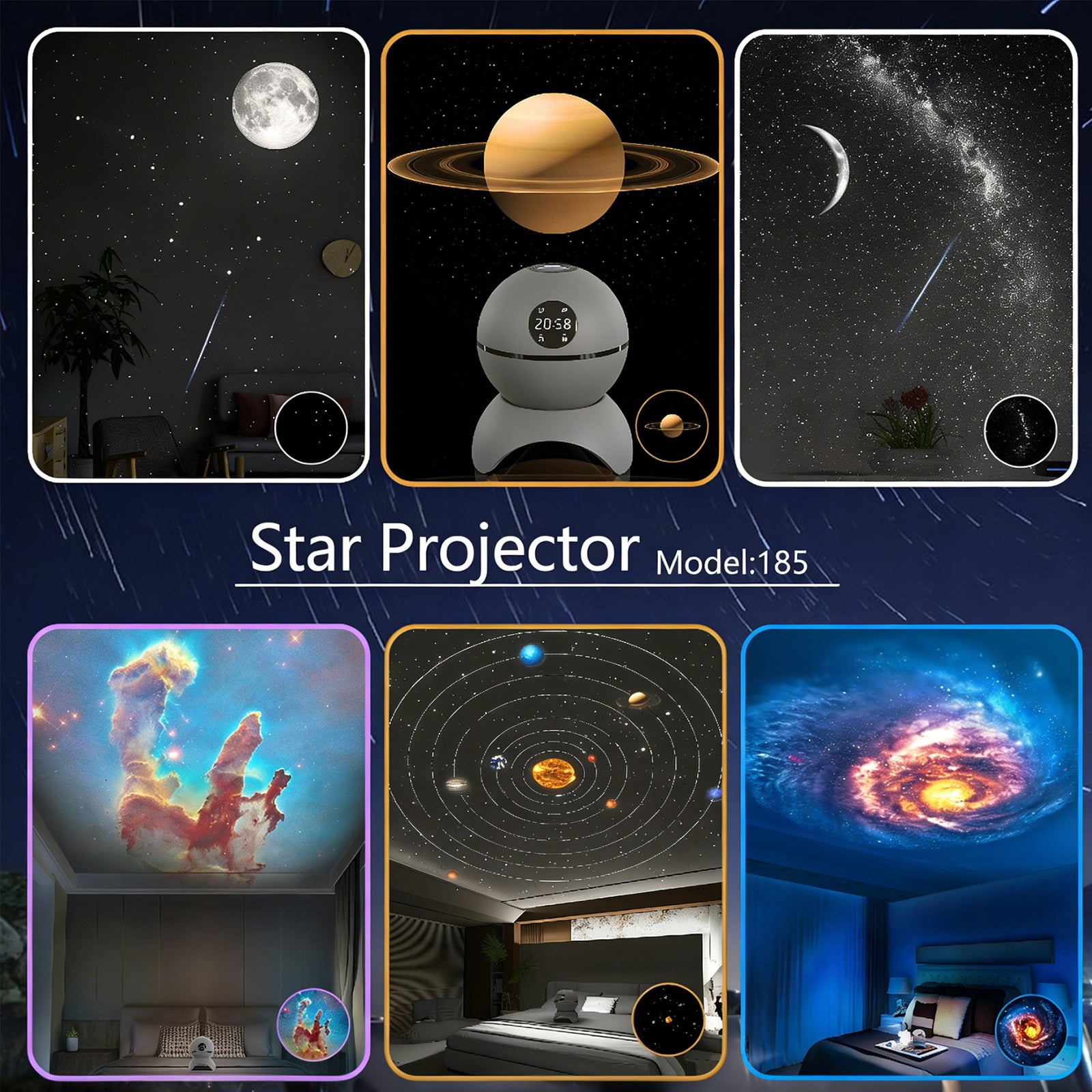 Colorful Life185Planet HD Projector Lamp USB Bluetooth Starry Sky Light Warm Atmosphere Light Bedroom Night Light