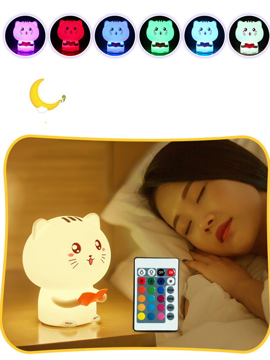 Colorful Life171Cross-Border Cat Silicone Patting Recording Remote Control Gift Night Light Colorful Cartoon Atmosphere Light