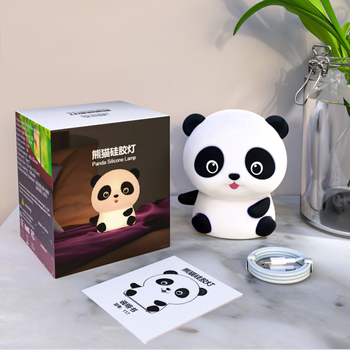 Colorful Life117Panda Silicone Lamp Sleep Bedside Lamp Bedroom Pat Lamp Children's Room Sleep Companion Night Light