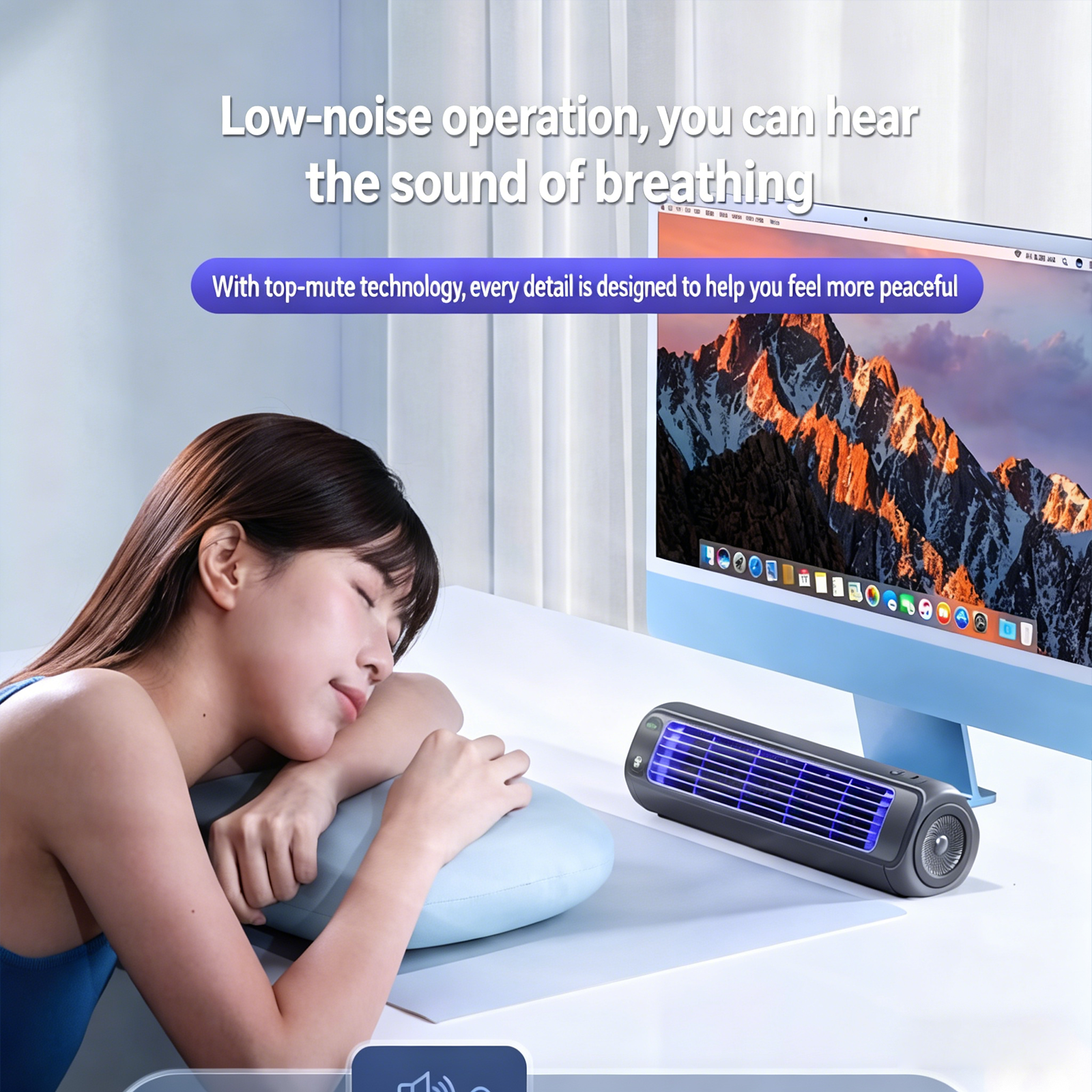 F04Refreshing Summer Desktop Small Fan, Ideal Office Companion, USB Charging Port, 3 Adjustable Speeds