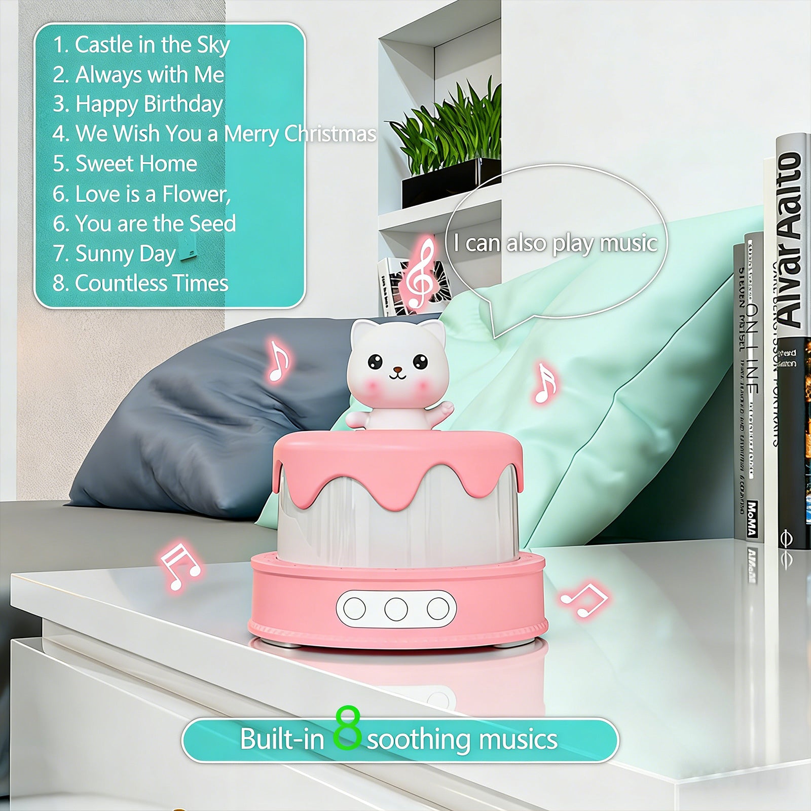 Colorful Life D13Birthday Cake Light Rechargeable Music Box Bedroom Bedside Lamp Eye Protection Sleep Companion Atmosphere Light