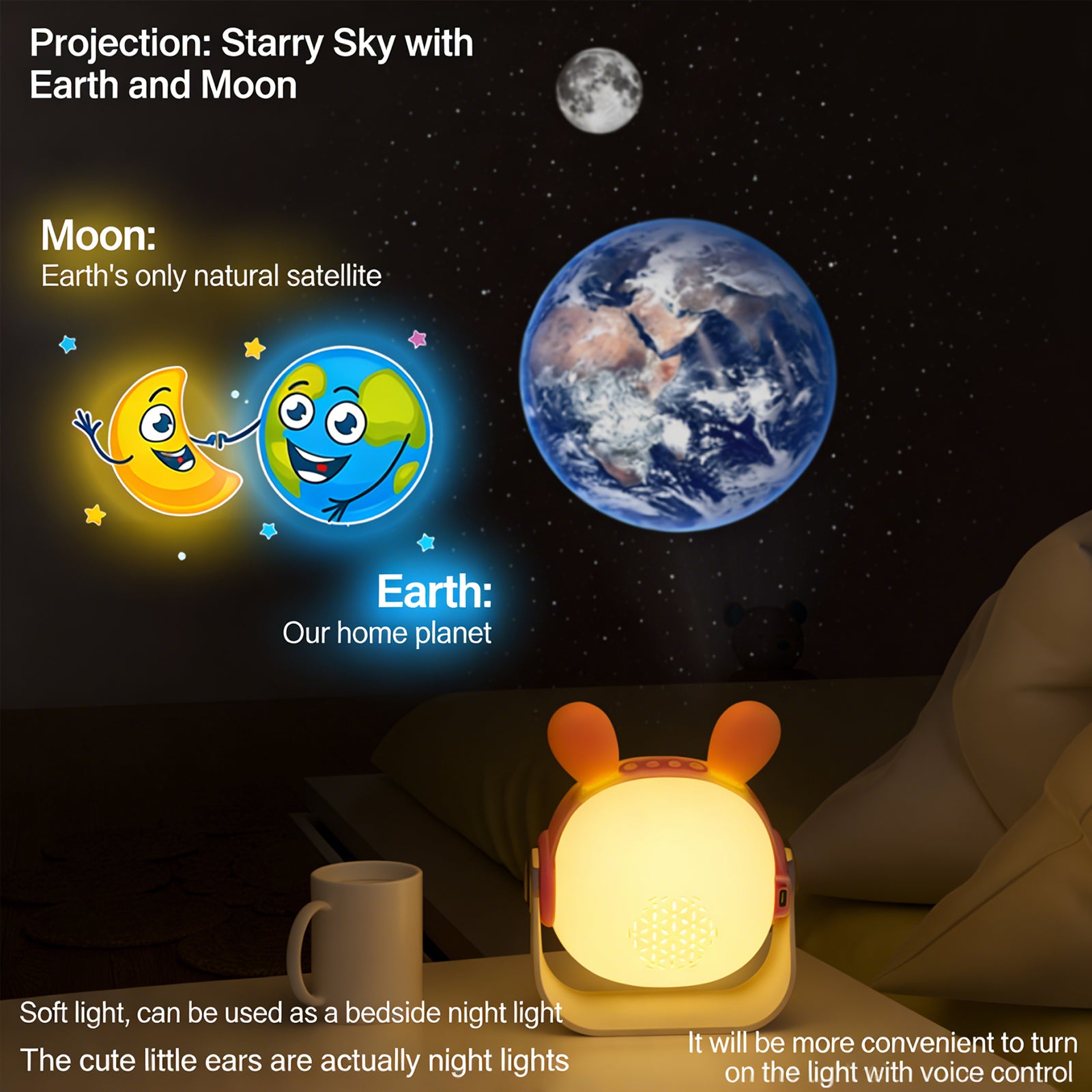 Colorful Life180Cute Rabbit HD Projector Lamp USB Plug-in Starry Sky Light Projection Atmosphere Light Bedroom Night Light