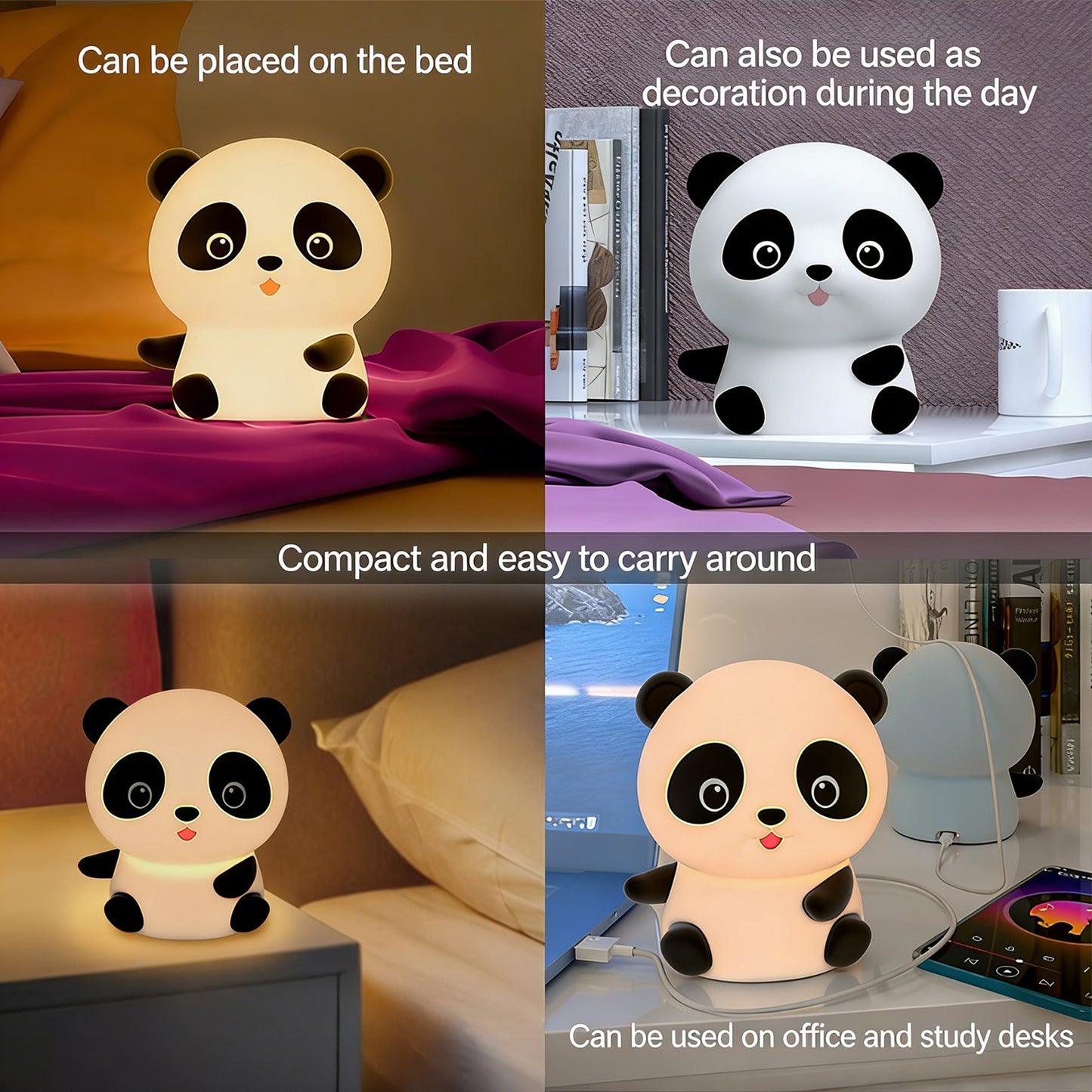 Colorful Life117Panda Silicone Lamp Sleep Bedside Lamp Bedroom Pat Lamp Children's Room Sleep Companion Night Light