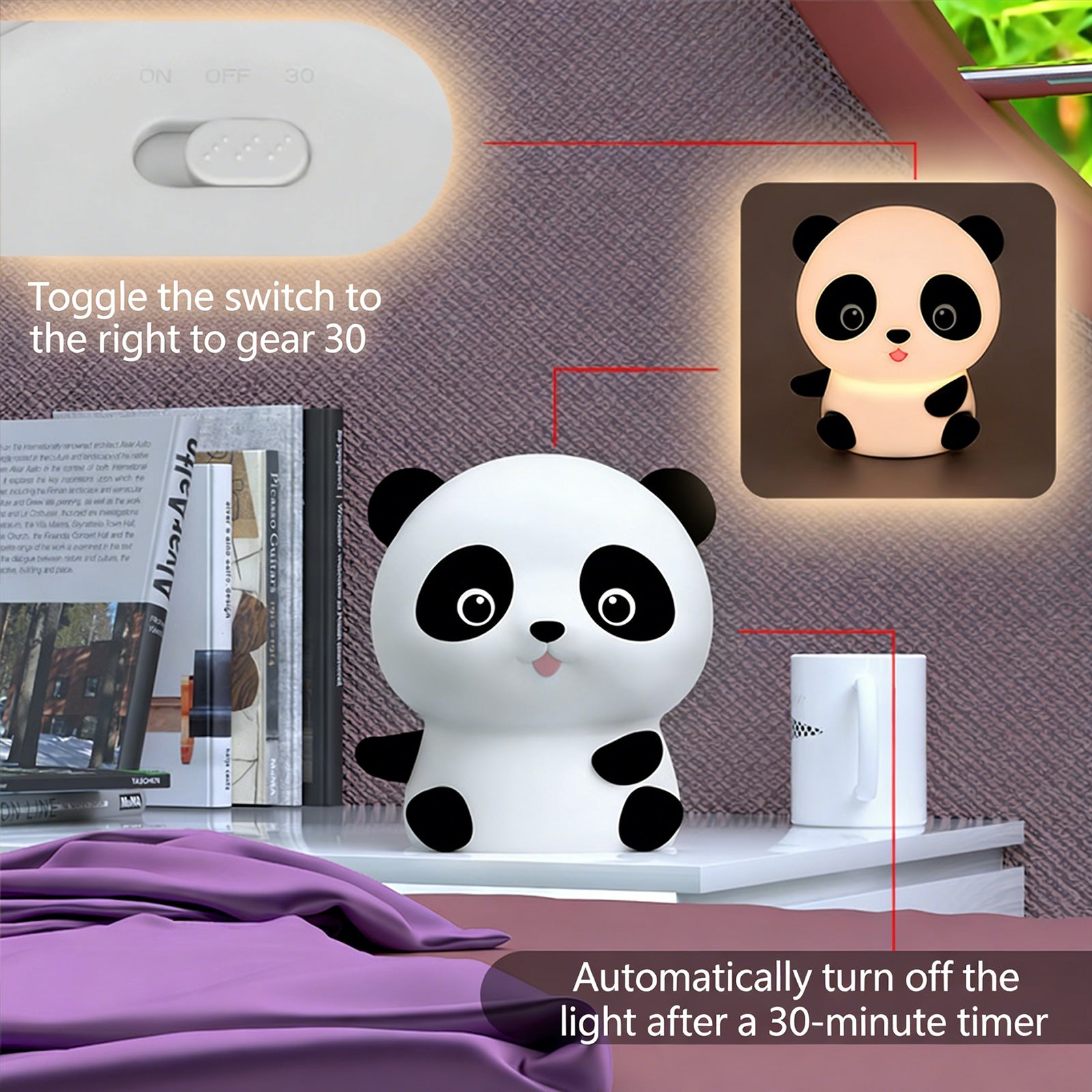Colorful Life117Panda Silicone Lamp Sleep Bedside Lamp Bedroom Pat Lamp Children's Room Sleep Companion Night Light