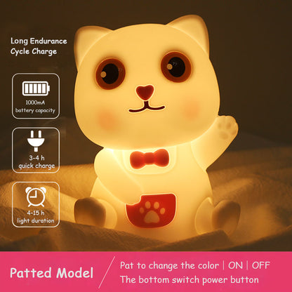 Colorful Life198Lucky Cat Silicone Lamp Flat Sleeping Companion Bedroom Bedside Lamp Night Feeding Patting Night Light