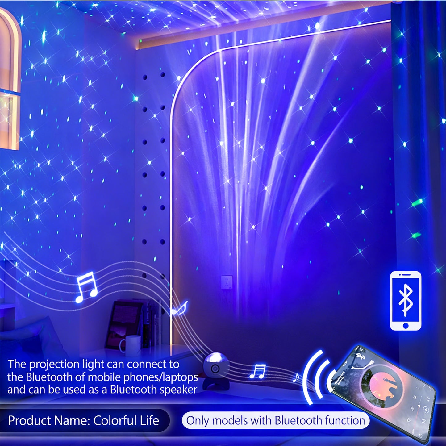Colorful Life186Plug-in Smart Northern Lights Water Ripple Moon Starry Sky Projector Lamp with Speaker Night Light