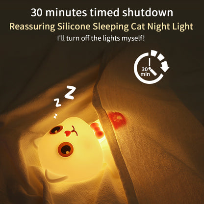 Colorful Life192Lucky Cat Silicone Lamp Flat Sleeping Companion Bedroom Bedside Lamp Night Feeding Patting Night Light