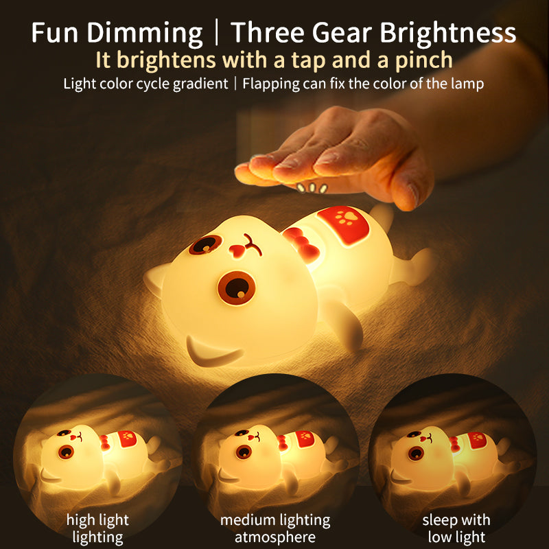 Colorful Life192Lucky Cat Silicone Lamp Flat Sleeping Companion Bedroom Bedside Lamp Night Feeding Patting Night Light