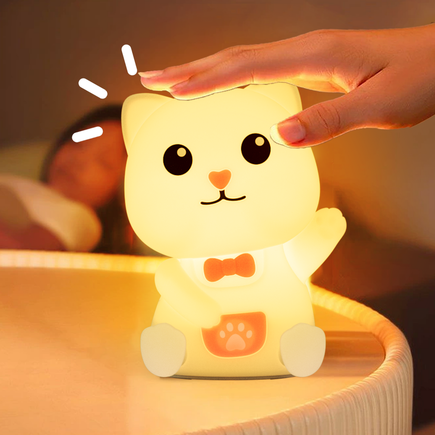 Colorful Life198Lucky Cat Silicone Lamp Flat Sleeping Companion Bedroom Bedside Lamp Night Feeding Patting Night Light